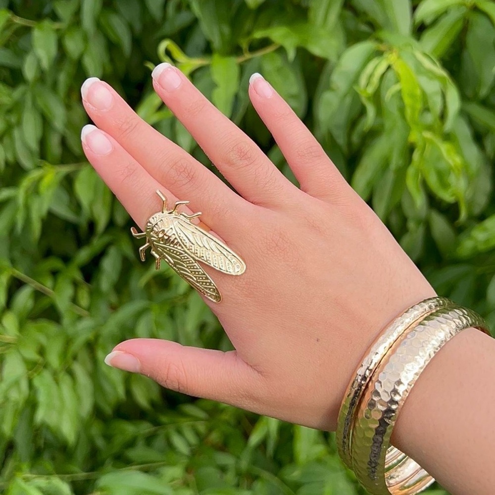 Gold Cicada Insect Statement Ring - Picture 1 of 8